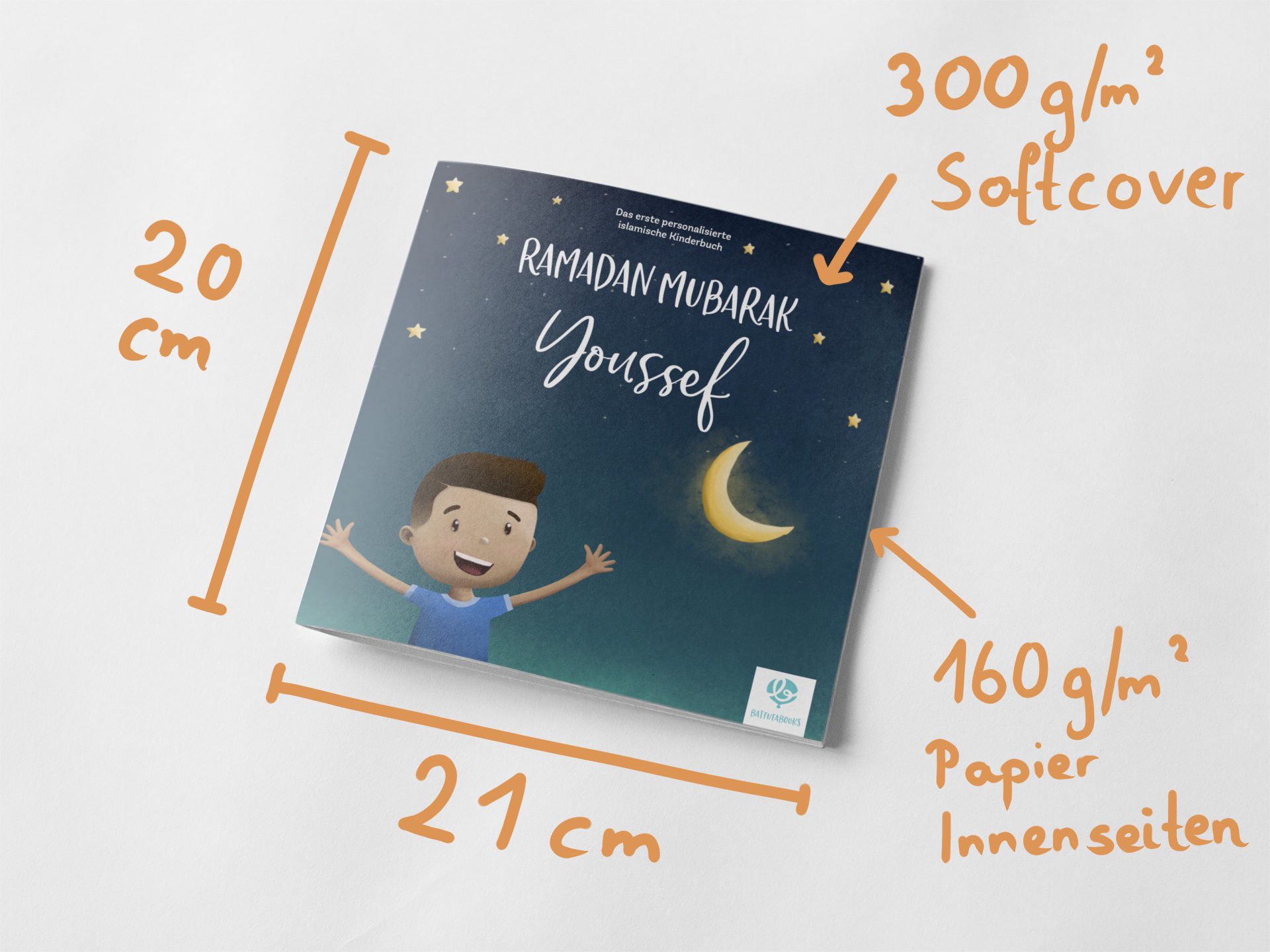 Das erste personalisierte islamische Kinderbuch auf Deutsch und die Maße und Informationen dazu